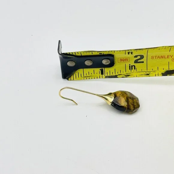 Simulated Tigers Eye Earrings Gold Tone Faceted Boho Festival Party Hippie - Picture 3 of 8